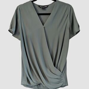 Montgomery Post Sage Green Faux Wrap Blouse M Surplice Workwear